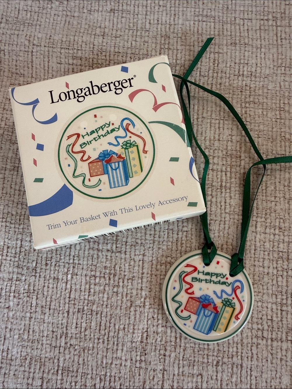 Longaberger Happy Birthday Ceramic Basket Tie On
